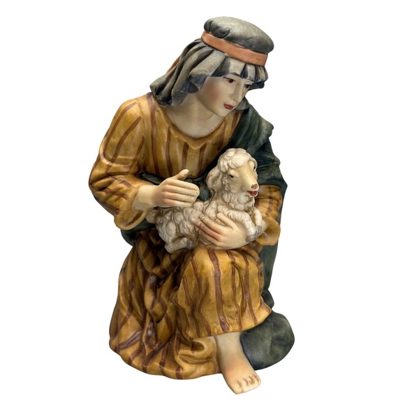 Grandeur Noel Kneeling Shepherd Boy with Lamb Figurine Christmas Nativity Decor - Picture 1 of 6